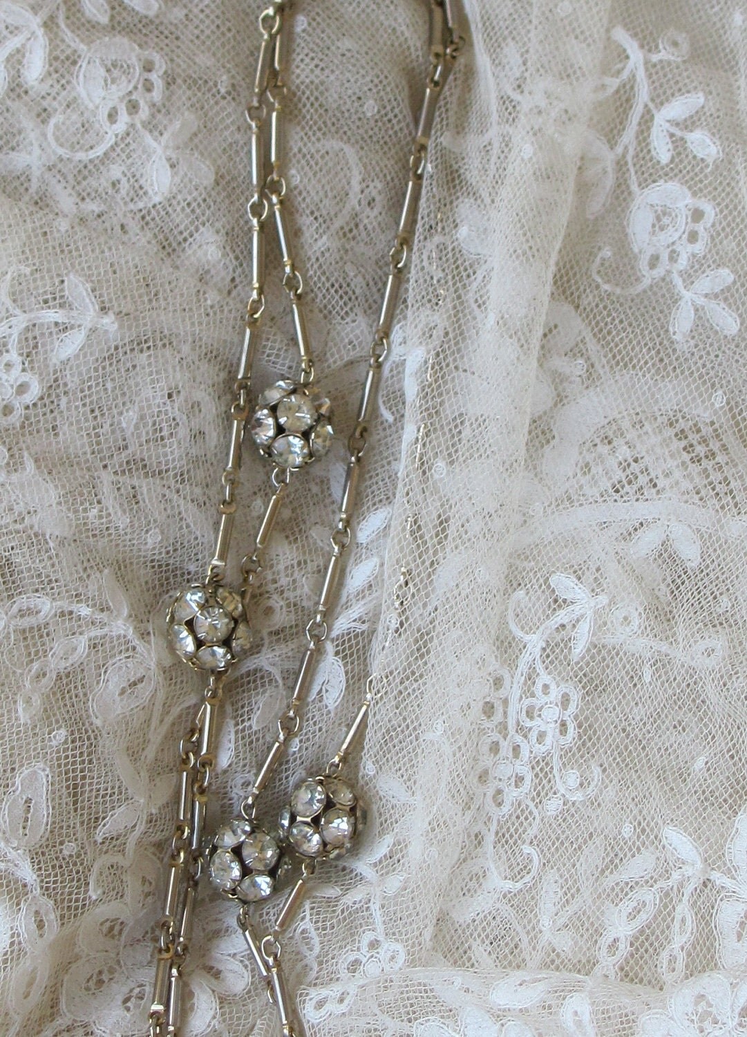 Vintage Rhinestone Bead Necklace Gold Tone