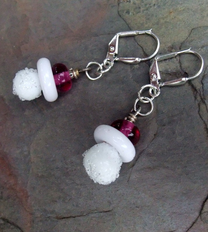 Snow Baby White and Pink Silver Earrings
