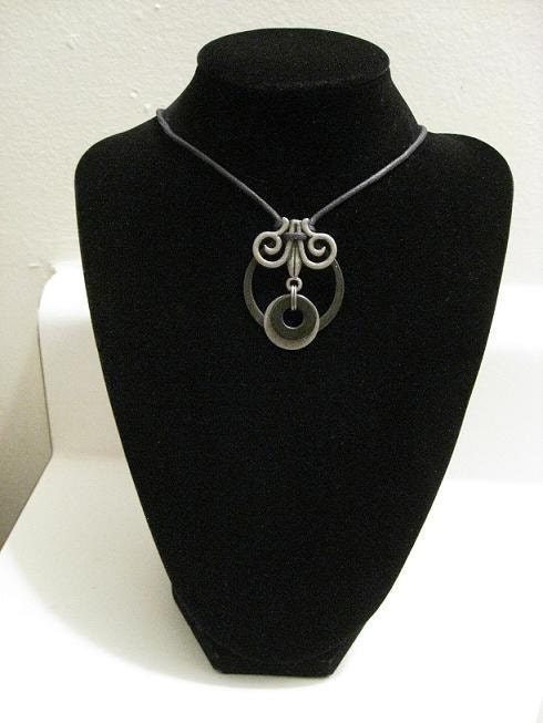 urban artifact necklace - antiqued pewter washer, charcoal washer, antiqued pewter jewelry component, retaining ring