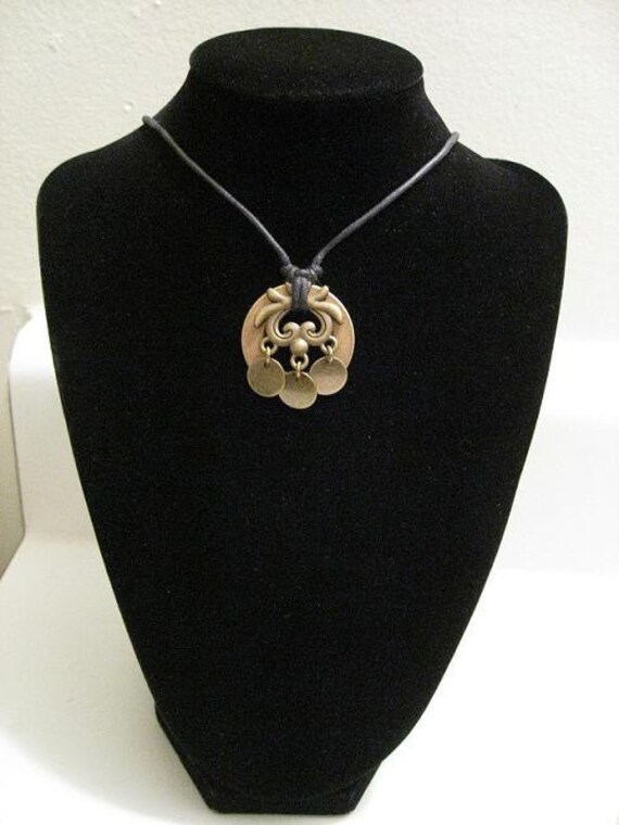 urban artifact necklace - bronze washer, three brass discs, brass jewelry component