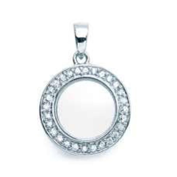 mini round silver and crystal memory locket necklace with chain