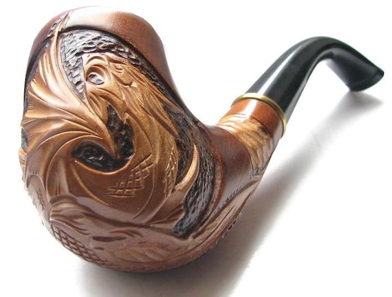 Hand Carved Smoking Pipe. Tobacco Pipes - Wooden Pipes - Hand Carved Tobacco Wood Pipes DRAGON 2 - ($26.5)