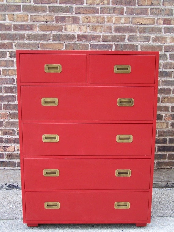 Vintage Highboy Dresser In Lipstick Red