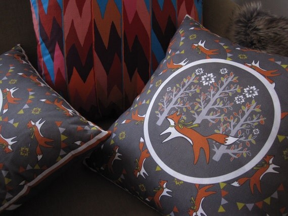 Fox print pillow cover Supayana fits standard 14" x 14" pillow