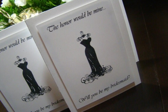 Will You Be My Bridesmaid - Set of 4 Elegant Black & White request cards