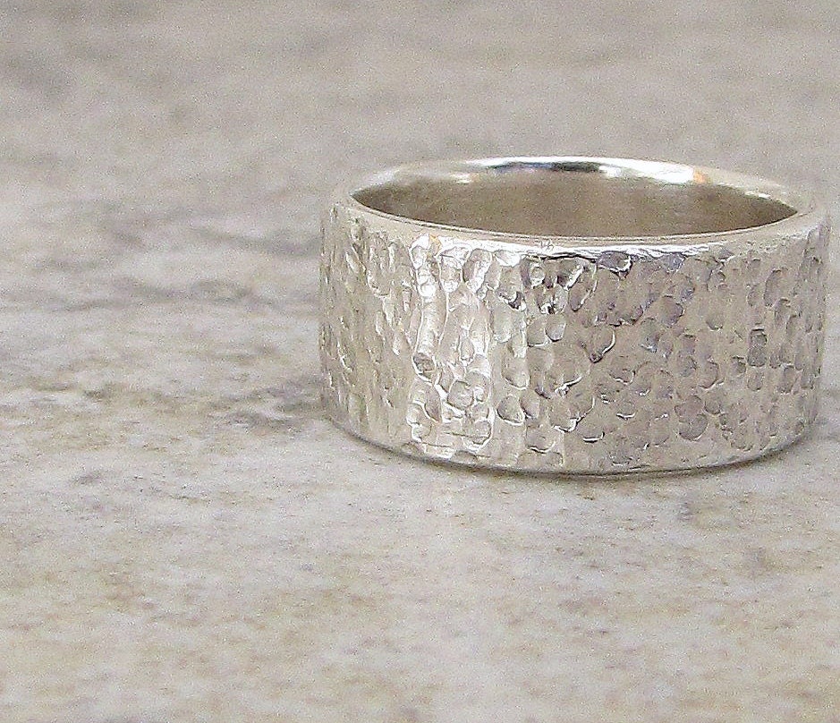 Mens Silver Ring Hammered Distressed Wide Thick by SilverSmack