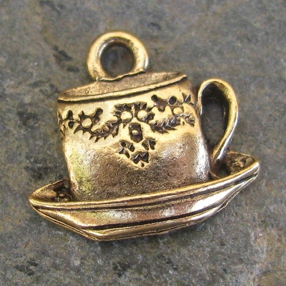 Tea Cup Charms Pewter Plated Antique Gold  Jewelry Findings 717