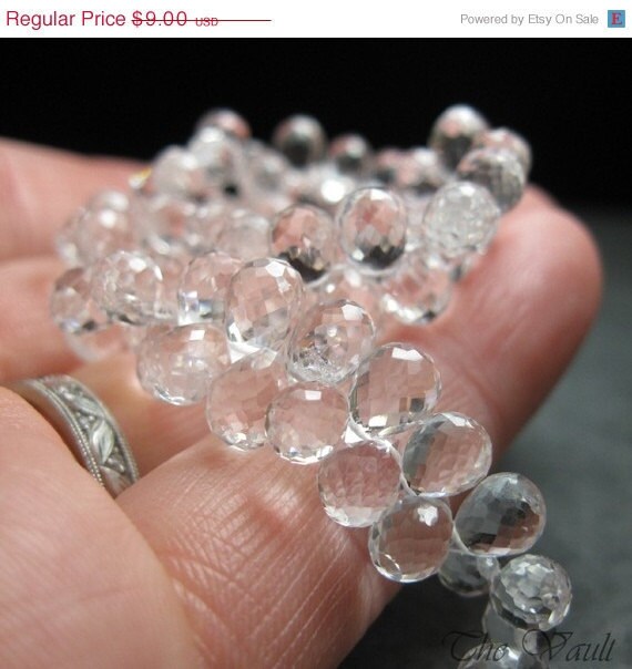 Quartz drop faceted briolettes, 6-8mm, 10 beads