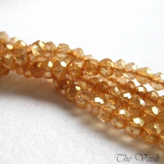 Peach Quartz faceted rondelles, 4mm, 40 gemstone beads