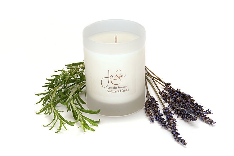 Lavender Rosemary Soy Essential Oil Aromatherapy Candle, Eco friendly, small 8 oz (227 grams)