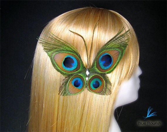 Peacock feather wedding butterfly bridesmaids hair clips headpieces 
