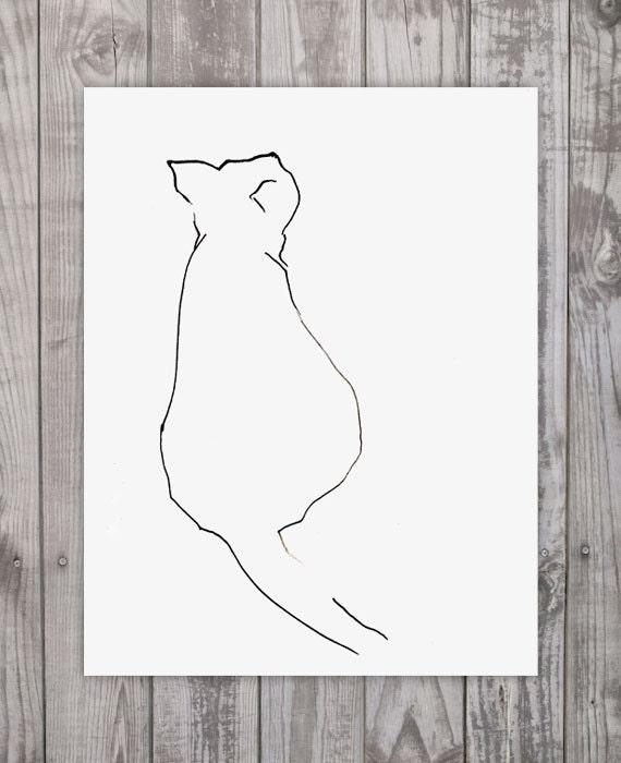 Cute Cat Print Cat Drawing Minimalist Animal Print Ink Drawing Line