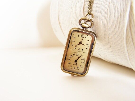 Vintage Rectangular Double Clock Pocketwatch