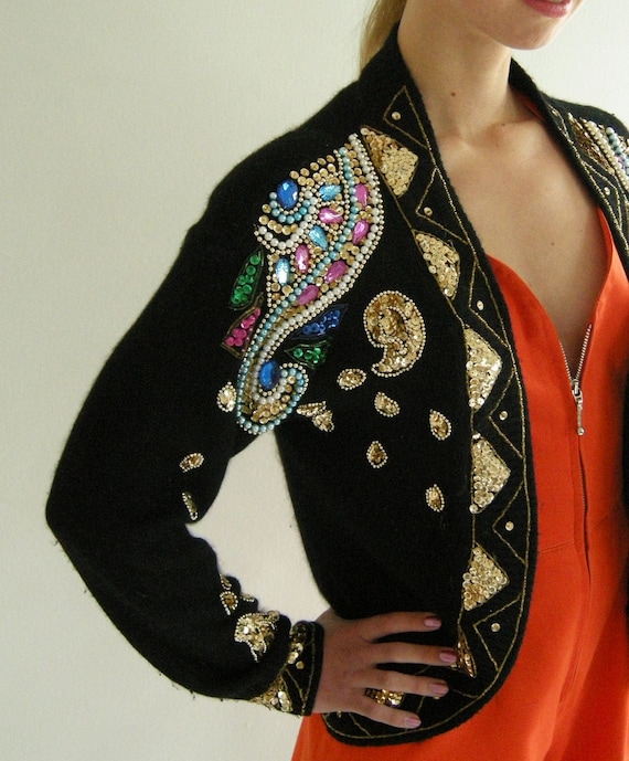 Beaded Black Silk Angora Vintage 80s Cardigan by empressjade from etsy.com