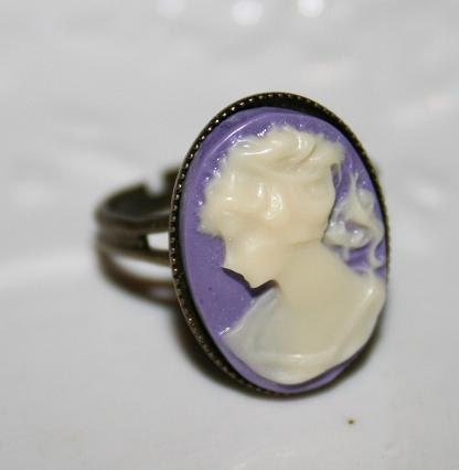 Lady cameo Lilac Ring Lilac Ring antique brass Purple Cameo Ring 