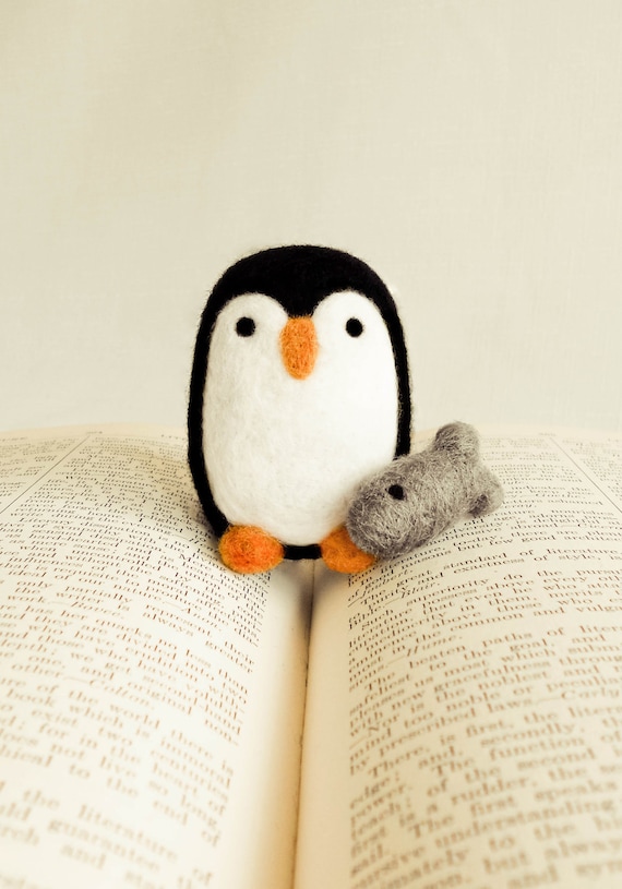 Needle Felted Percival the Penguin Wooly with Fish Handmade