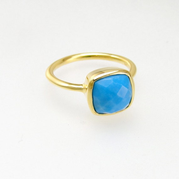 Gold plated stackable bezel rings Handmade with Semi precious stones Turquoise