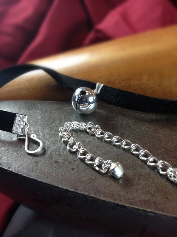 Silver Bell on Black Velvet Choker