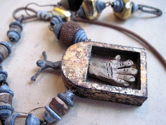 The Fingers of God. Gold Leaf Shrine with Hand and Pyrite.