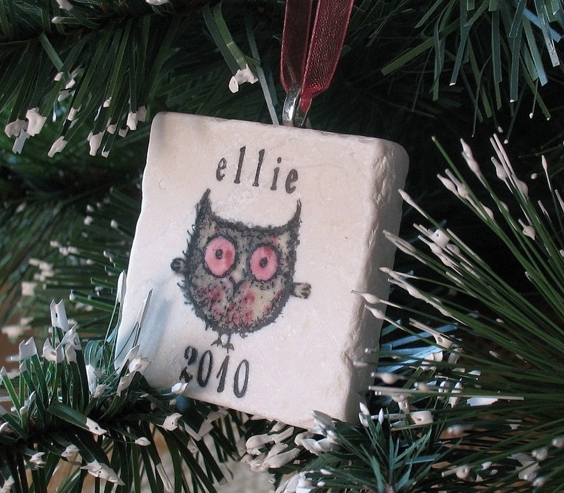 Personalized Holiday Ornament, Baby Girl Owl including Gift Box