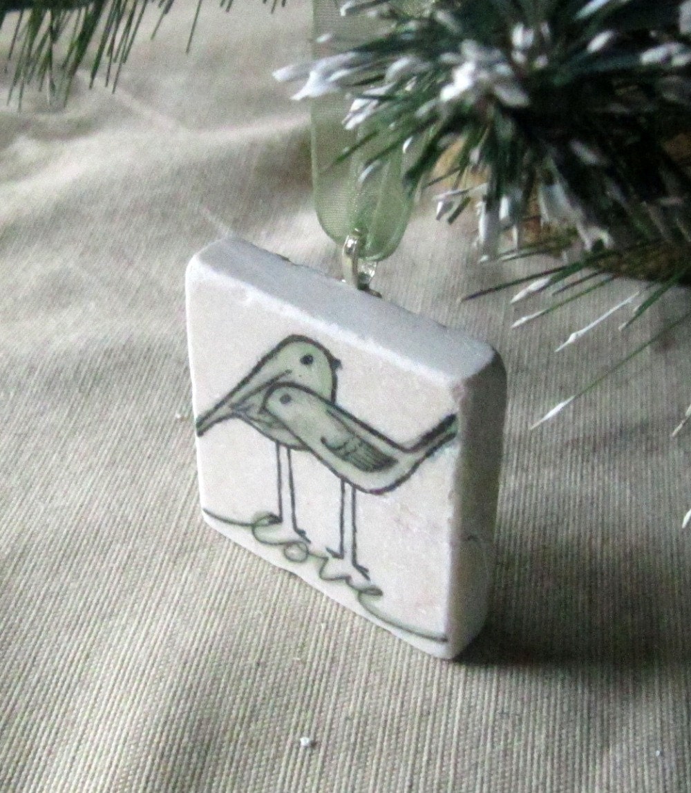 Love Birds Christmas Holiday Ornament, Sage Green, including Gift Box, Ready to Ship