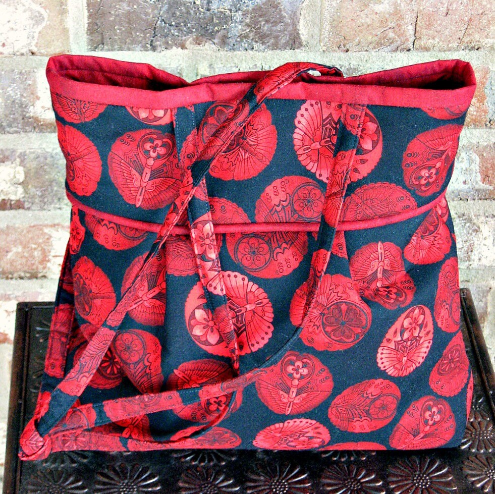 Chinese New Year - Handmade black  & red Chinese, Japanese, Asian, Oriental inspired shoulder purse wtih mandalas. Pockets. Reduced.