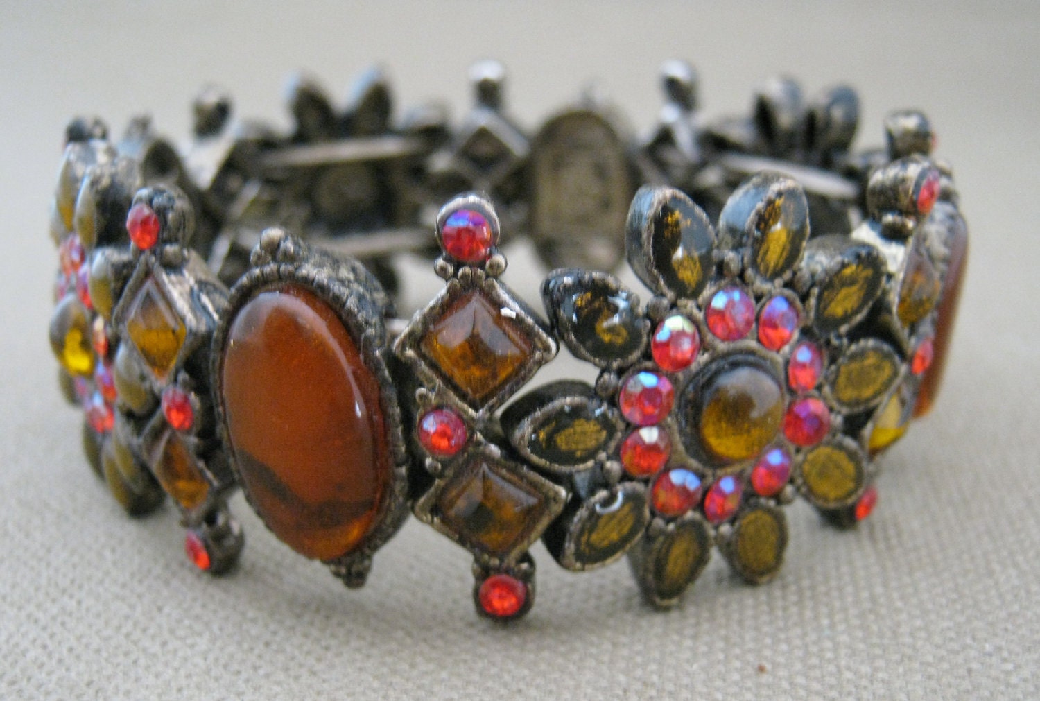 Orange Pink Rhinestone Bracelet Vintage Jewelry