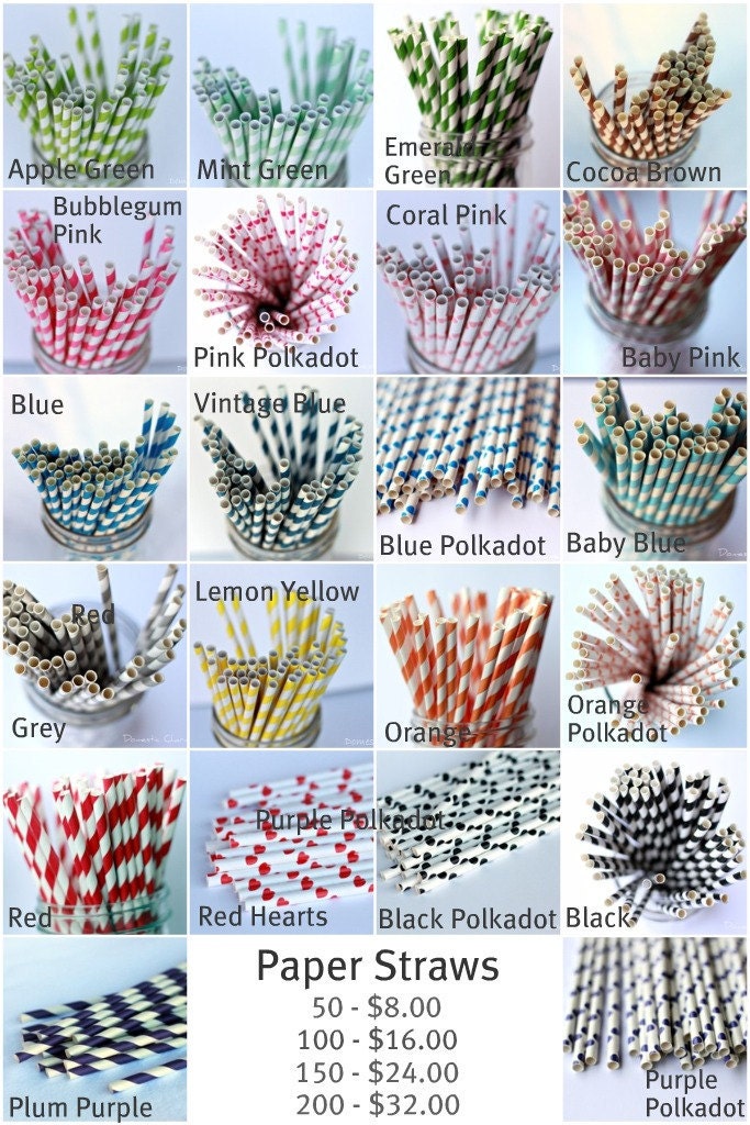 50 Paper Straws - You pick the colors with Printable Drink Flags