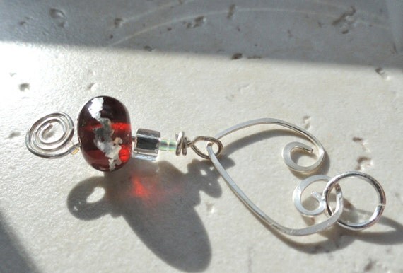 Handmade Hammered Silver Heart With Crimson Red Lampwork Dangle