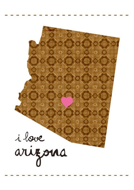 Arizona Map Illustration size A4 (11,8x8,3 inches)