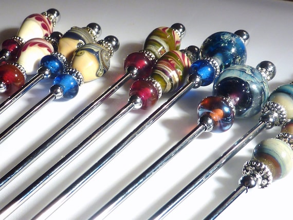 Beautiful Lampwork Swizzle Sticks . Drink Stir Sticks . by Lori Davidson . Very Glassy Gifts