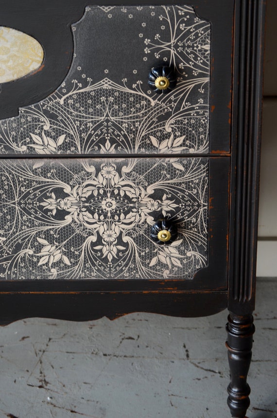 RESERVED LISTING for Charity: gerda- painted chest with wallpaper insets