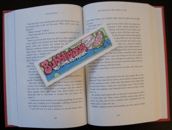 Handmade Pen & Ink Artwork, One of a Kind Bookmark, Pink, Green, Blue Watermelon Bubble Gum, Fun, Nostalgic