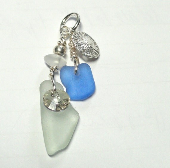 Sea Glass Interchangeable Pendant Charm with Sterling Sand Dollar