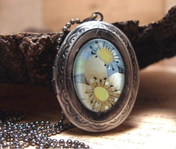 Pastel Floral Locket Necklace, Sweet Romantic Locket to Keep all Your Secrets, Comes with 22" Matching Fine Ball Chain