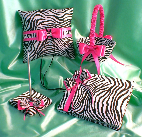 Zebra Wedding Zebra Print and Hot Pink Wedding Accessories Basket 
