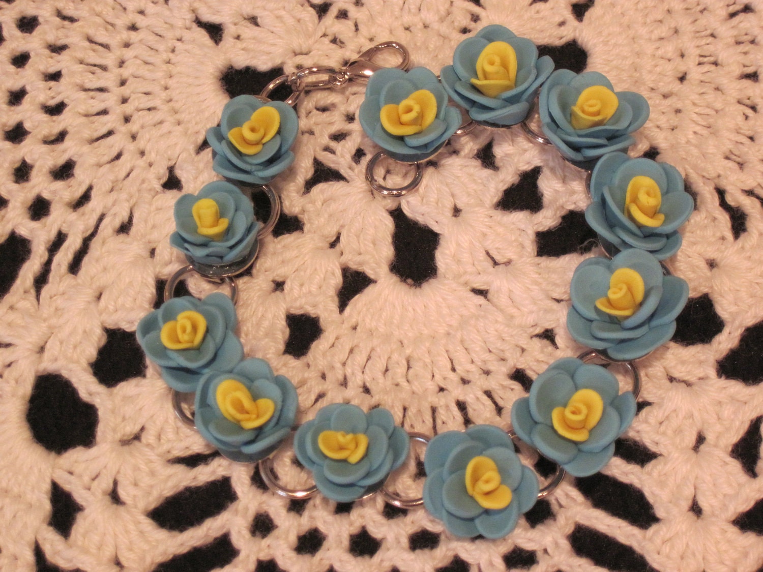 Polymer Clay Bracelet - Flower Bracelet - Floral Bracelet - Handmade Bracelet - Blue Bracelet