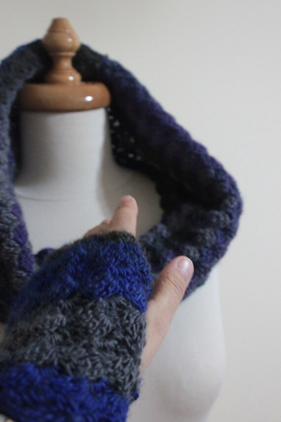 Spring Fashion Infinity Cowl Mittens Gloves, Lace Fashion Blue Purple Colorful Dark Cobalt Blue Winter Fall Trend - Holiday Fashion