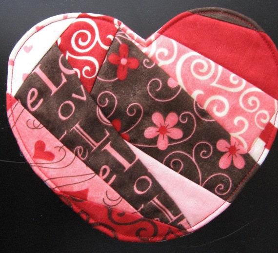 Scrappy Red and Pink Heart Coaster No. 3 for Valentine's Day, Free Shipping
