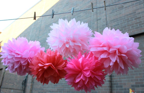 10 Tissue Pom Poms--Pink Goddess / Wedding / Bridal Shower / Baby Shower / Birthday Party