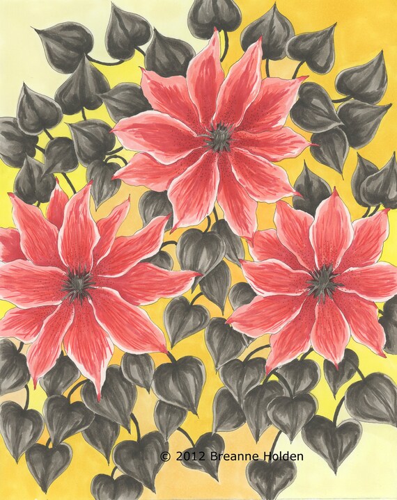 Watercolor Flowers Archival Print 8 X 10