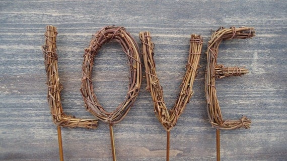LOVE Wedding Cake Topper Rustic Twig Letters by Made Merri