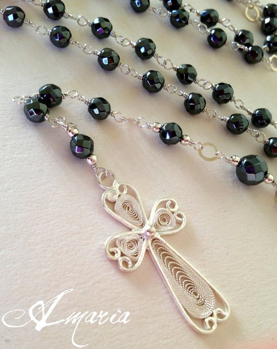 Luxurious hematite rosary by amaria on Etsy from etsy.com