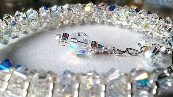 Beaded Clear Crystal Shine Bracelet - Valentines Special Gift, Wedding Gift