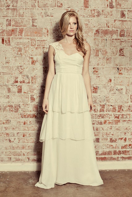 One Shoulder Chiffon Wedding Dress The Coral Gown Made to Order