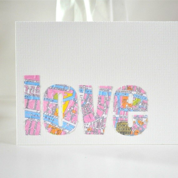 20% SALE Vintage Map LOVE Gift Card Pink Venice