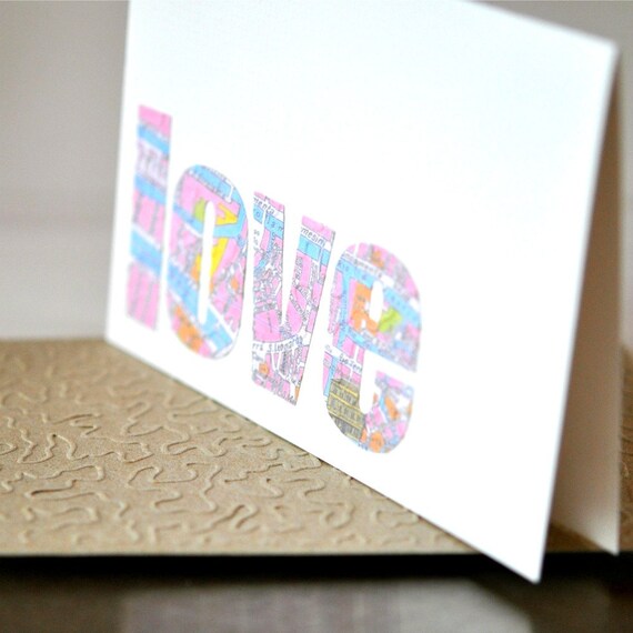 20% SALE Vintage Map LOVE Gift Card Pink Venice