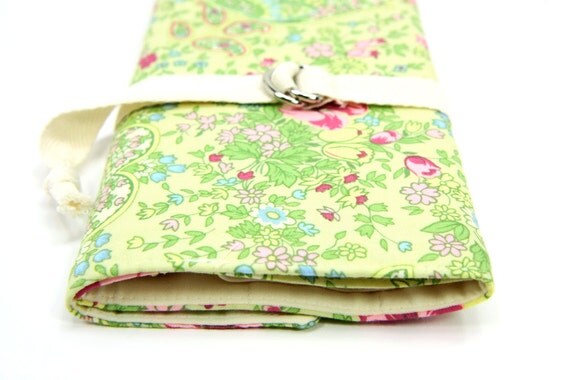 SHORT - dpns or Circular Knitting Needle Organizer Case - Belle Rose - 24 natural cotton pockets - Art Tool Case