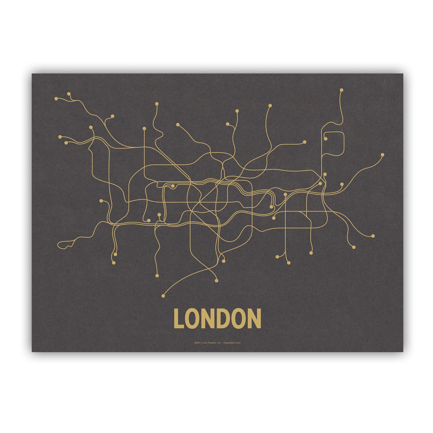 London Lineposter Screen Print - Steel Gray/Mustard