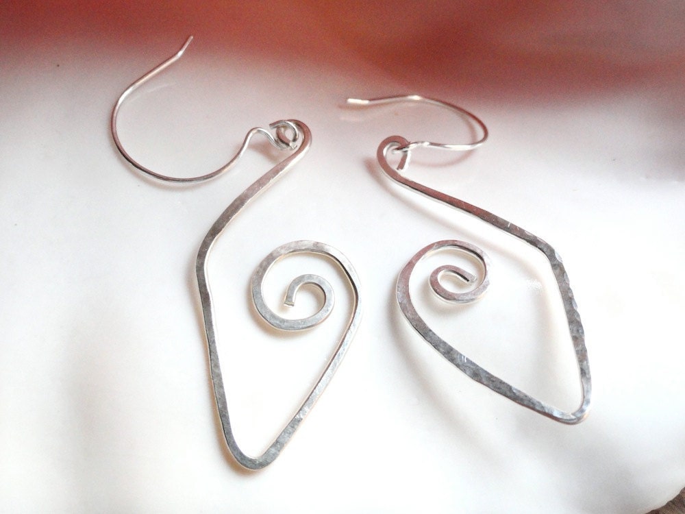 Long Geometric Earrings Sterling Silver Hand Formed and Hammered